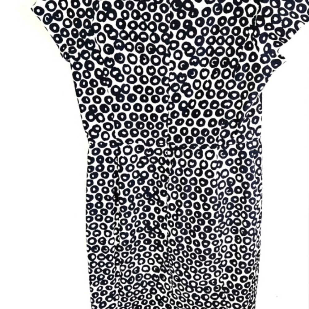 J CREW Navy and White Circle Print Fit-and-Flare Dress